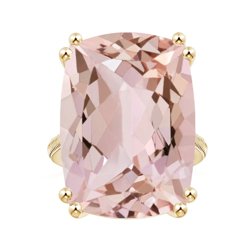27x16.5mm AA Prong-Set GIA Certified Solitaire Cushion Morganite Feather Ring in Yellow Gold