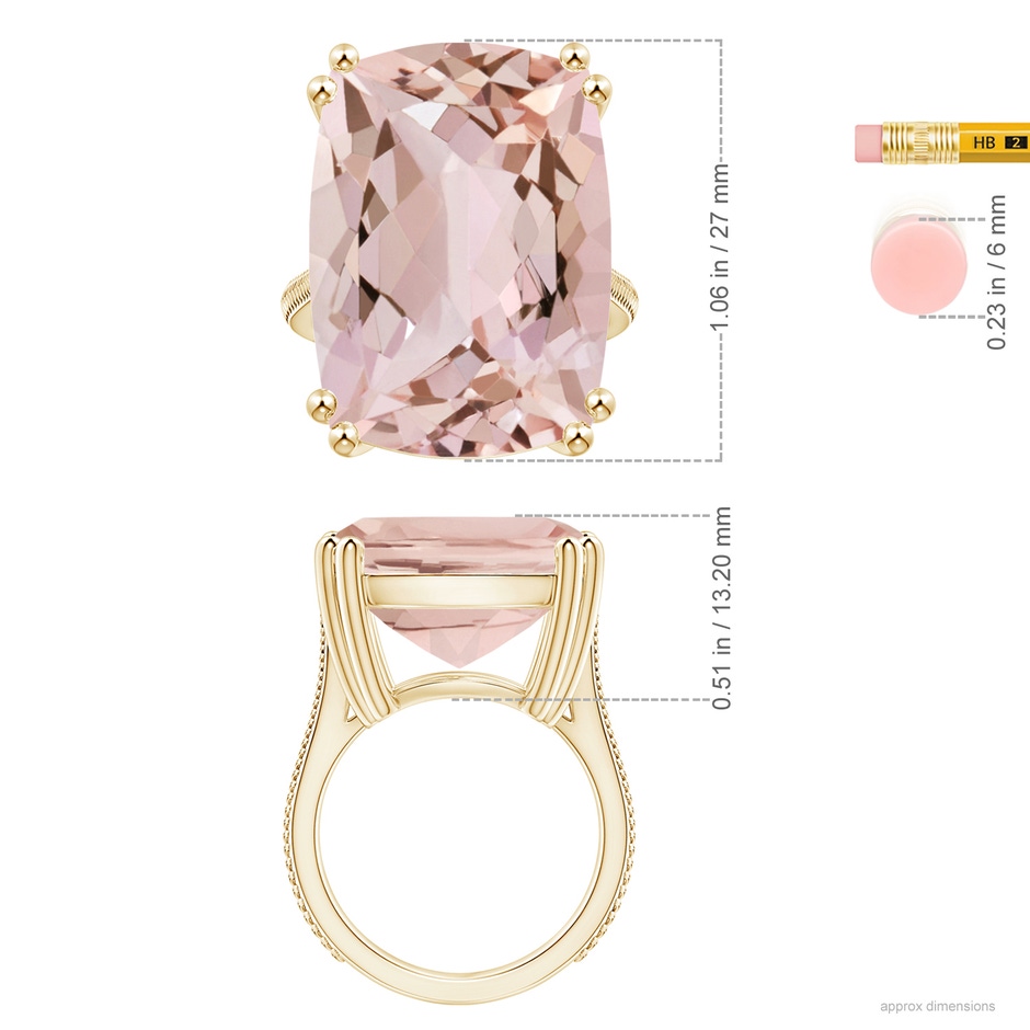 27x16.5mm AA Prong-Set GIA Certified Solitaire Cushion Morganite Feather Ring in Yellow Gold ruler