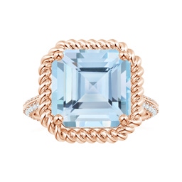 Square Emerald Cut Aquamarine Side Stones Rings