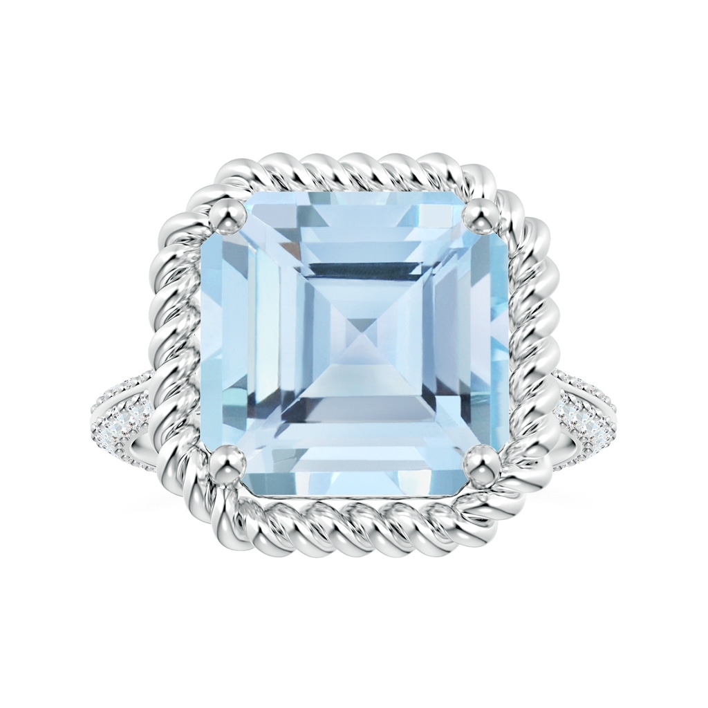 11.83x12.25x9.04mm AAA GIA Certified Prong-Set Square Emerald-Cut Aquamarine Knife Edge Ring with Diamonds in 18K White Gold