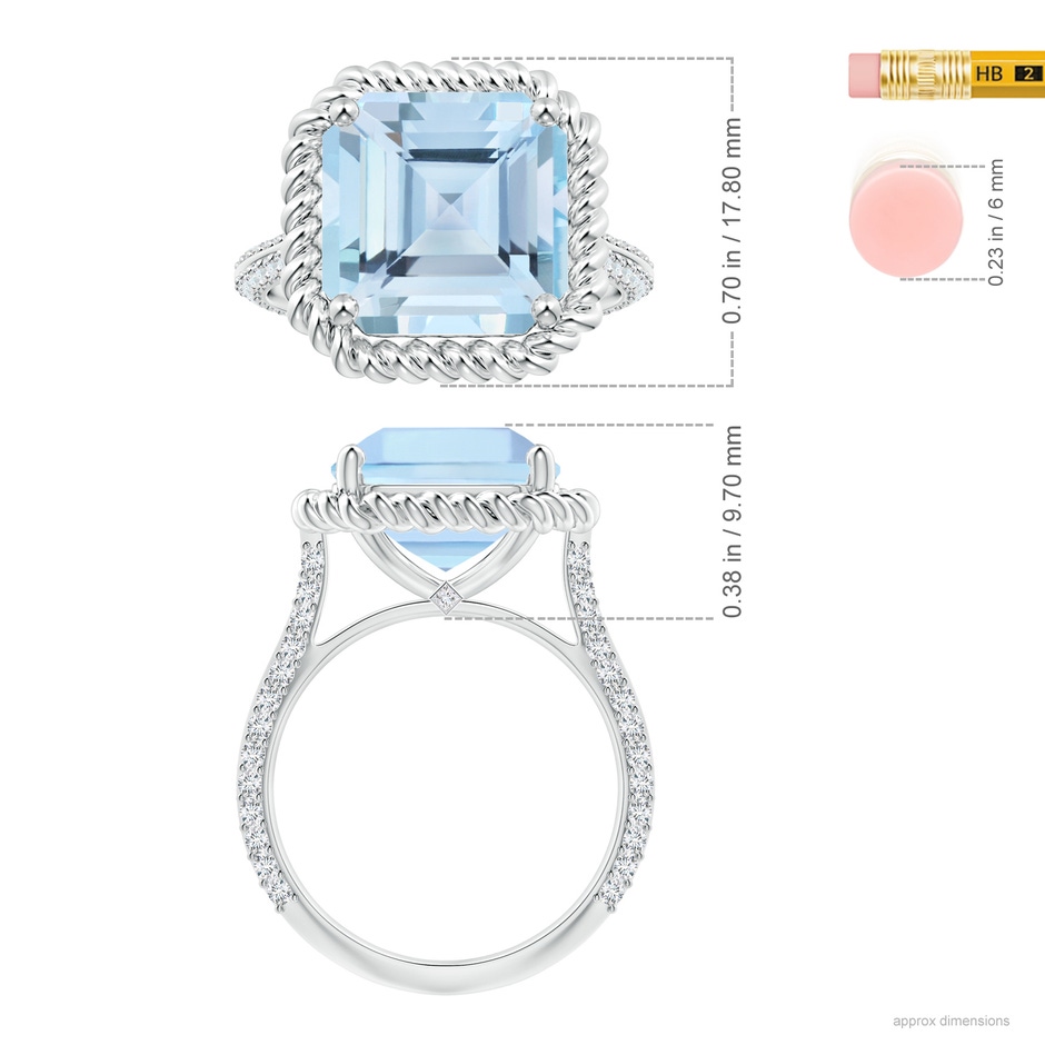 11.83x12.25x9.04mm AAA GIA Certified Prong-Set Square Emerald-Cut Aquamarine Knife Edge Ring with Diamonds in P950 Platinum ruler