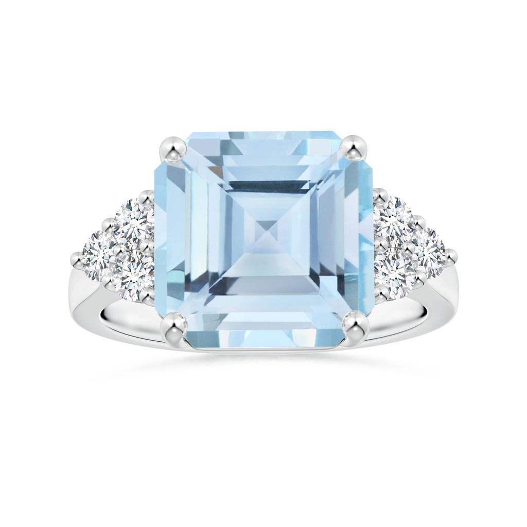 11.83x12.25x9.04mm AAA GIA Certified Square Emerald-Cut Aquamarine Ring with Diamonds in 18K White Gold