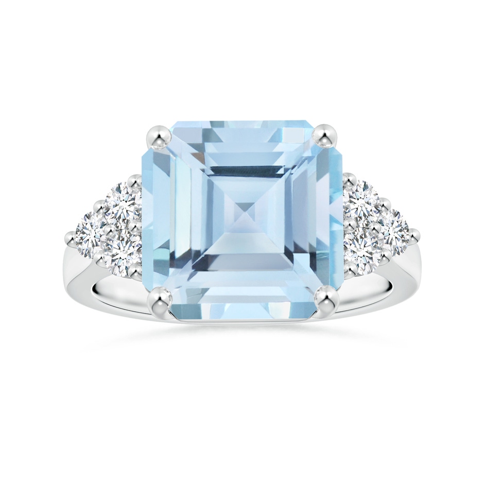 11.83x12.25x9.04mm AAA GIA Certified Square Emerald-Cut Aquamarine Ring with Diamonds in 18K White Gold 