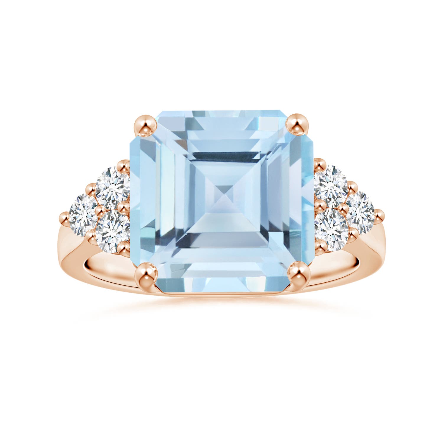 11.83x12.25x9.04mm AAA GIA Certified Square Emerald-Cut Aquamarine Ring with Diamonds in Rose Gold