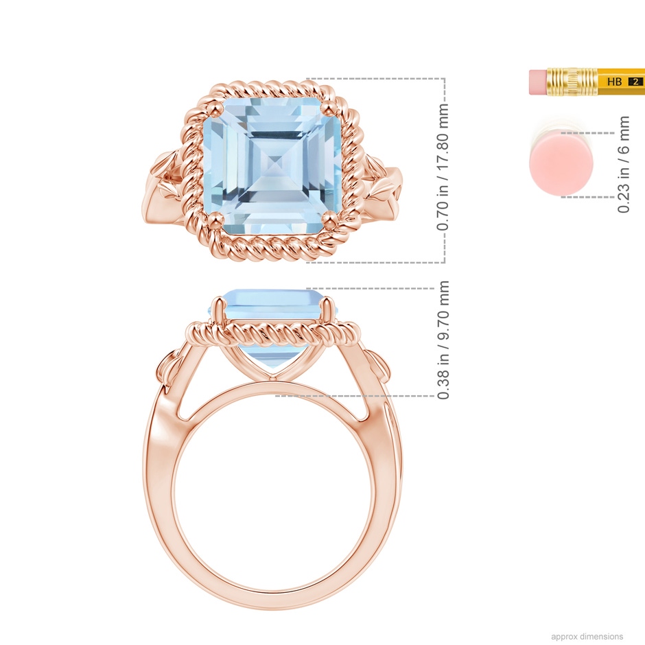 11.83x12.25x9.04mm AAA Nature Inspired GIA Certified Square Emerald-Cut Aquamarine Ring with Halo  in 18K Rose Gold ruler