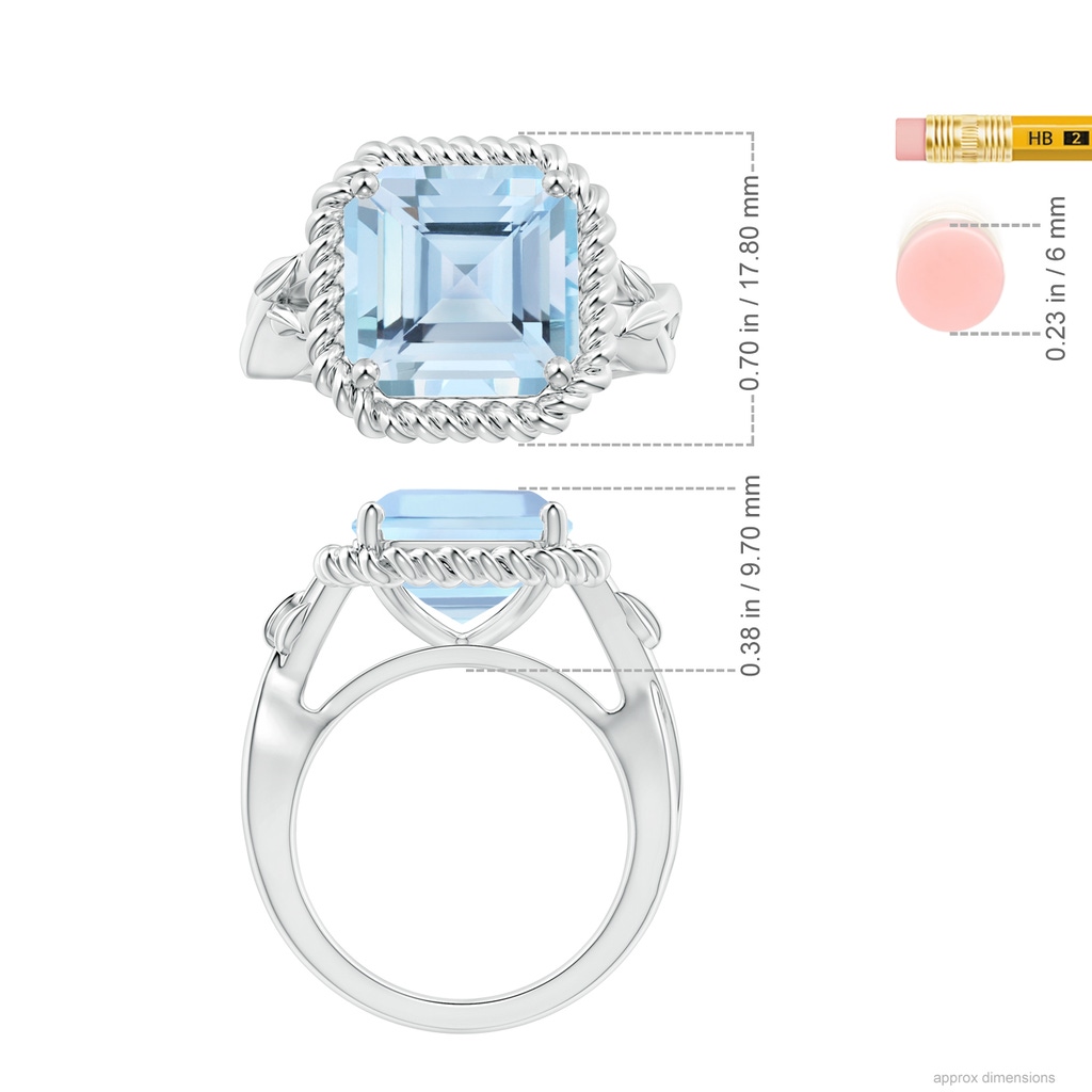 11.83x12.25x9.04mm AAA Nature Inspired GIA Certified Square Emerald-Cut Aquamarine Ring with Halo  in 18K White Gold Ruler