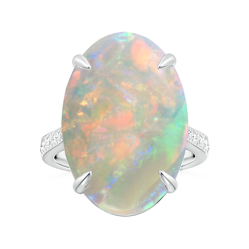 21.01x15.30x5.81mm AAAA Claw-Set GIA Certified Solitaire Oval Opal Reverse Tapered Ring with Scrollwork in 18K White Gold