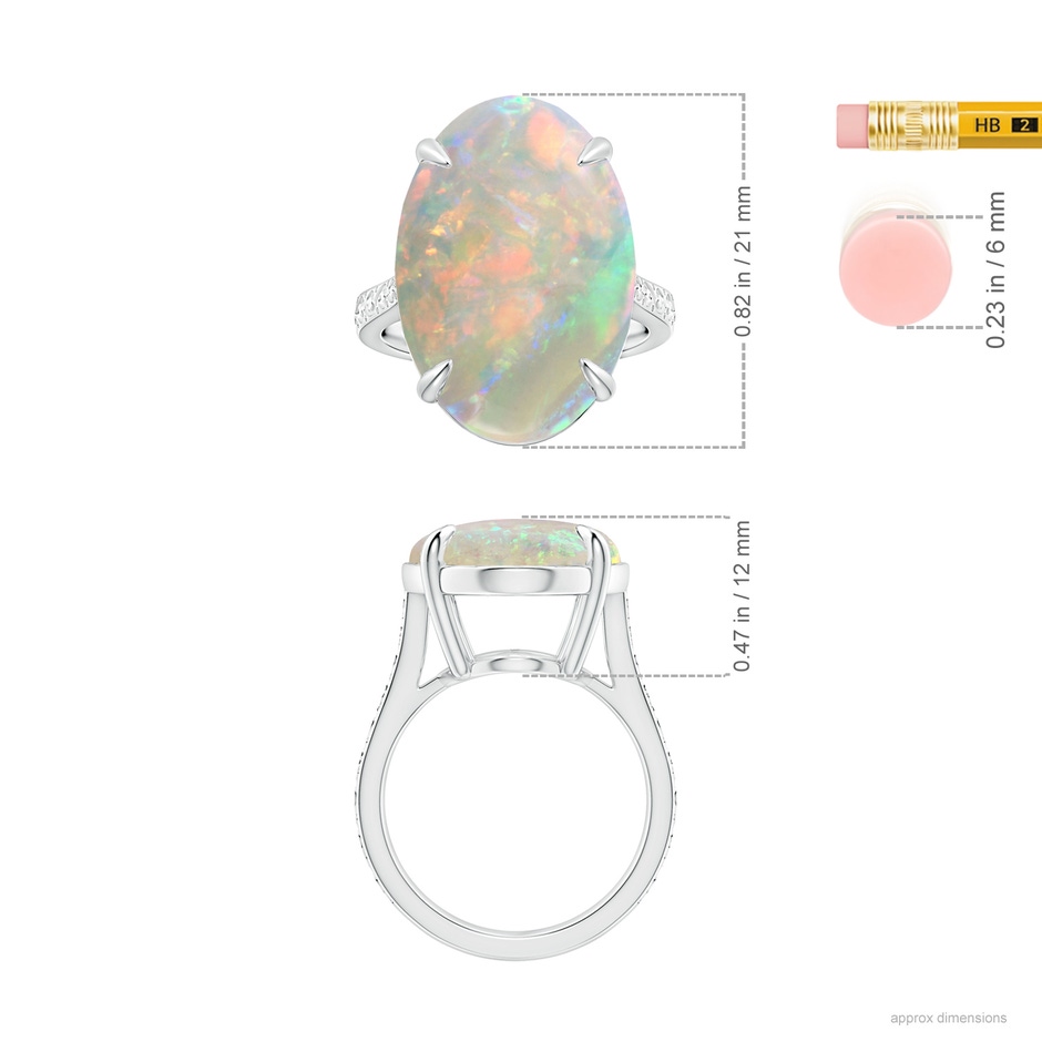 21.01x15.30x5.81mm AAAA Claw-Set GIA Certified Solitaire Oval Opal Reverse Tapered Ring with Scrollwork in 18K White Gold ruler