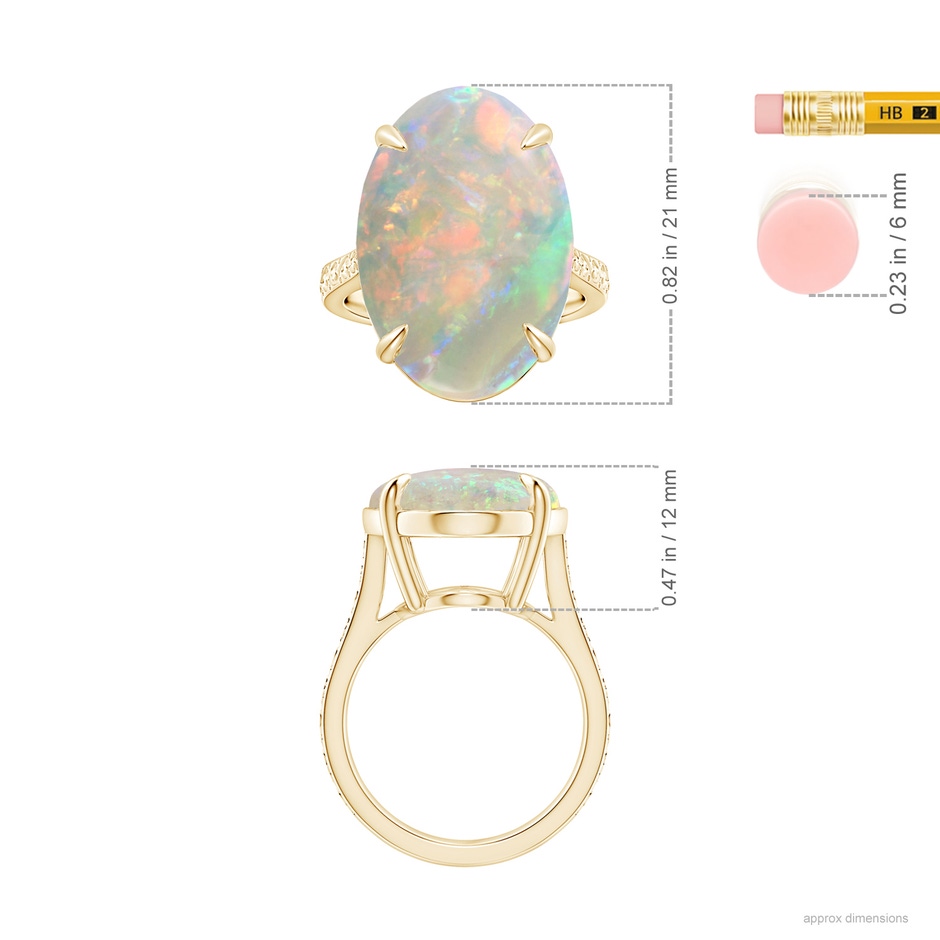 21.01x15.30x5.81mm AAAA Claw-Set GIA Certified Solitaire Oval Opal Reverse Tapered Ring with Scrollwork in 9K Yellow Gold ruler