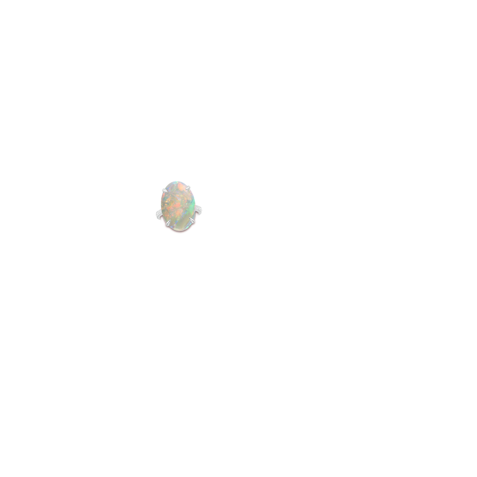 21.01x15.30x5.81mm AAAA Claw-Set GIA Certified Solitaire Oval Opal Reverse Tapered Ring with Scrollwork in P950 Platinum Body-Hand