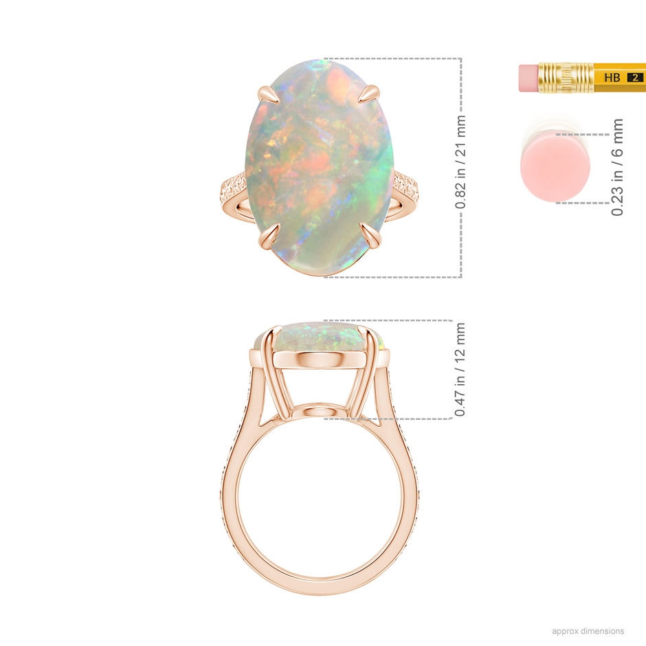 21.01x15.30x5.81mm AAAA Claw-Set GIA Certified Solitaire Oval Opal Reverse Tapered Ring with Scrollwork in Rose Gold Ruler