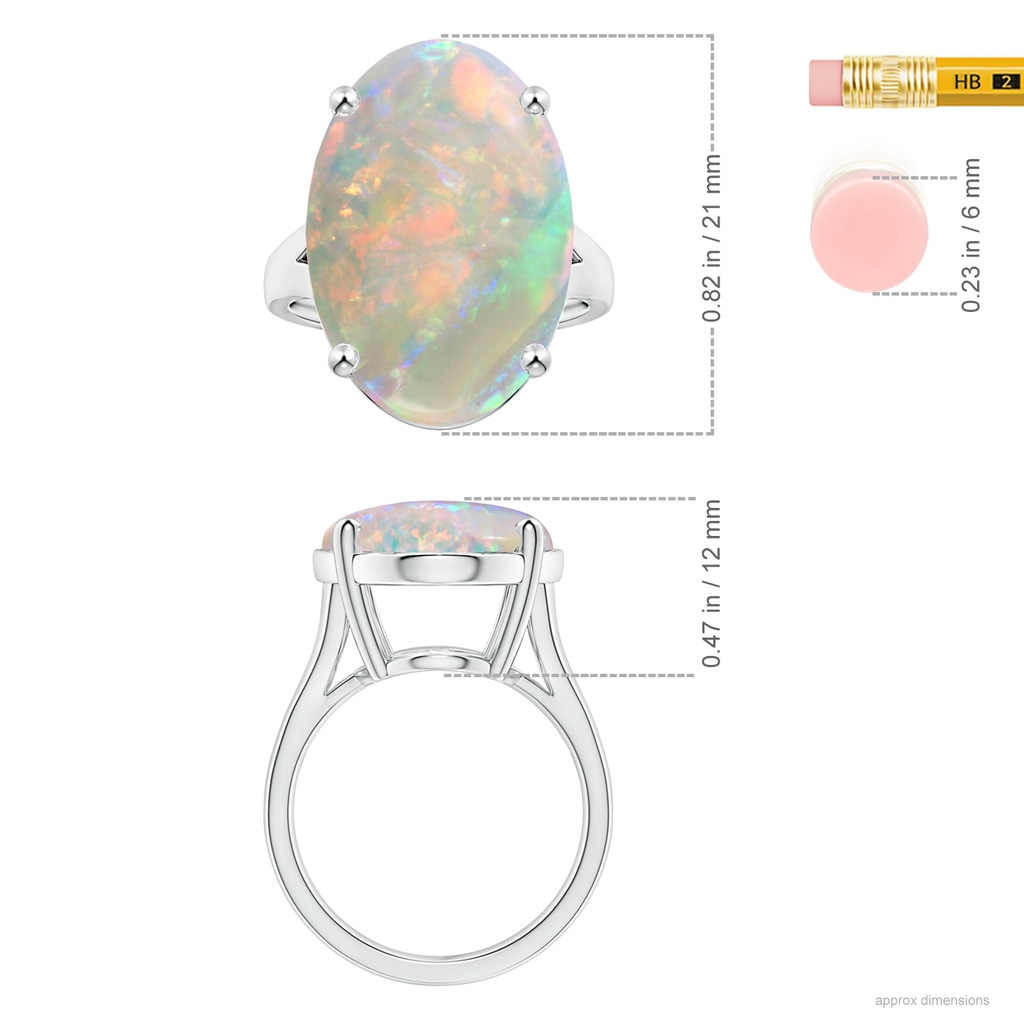 21.01x15.30x5.81mm AAAA Prong-Set GIA Certified Solitaire Oval Opal Split Shank Ring in 18K White Gold Ruler