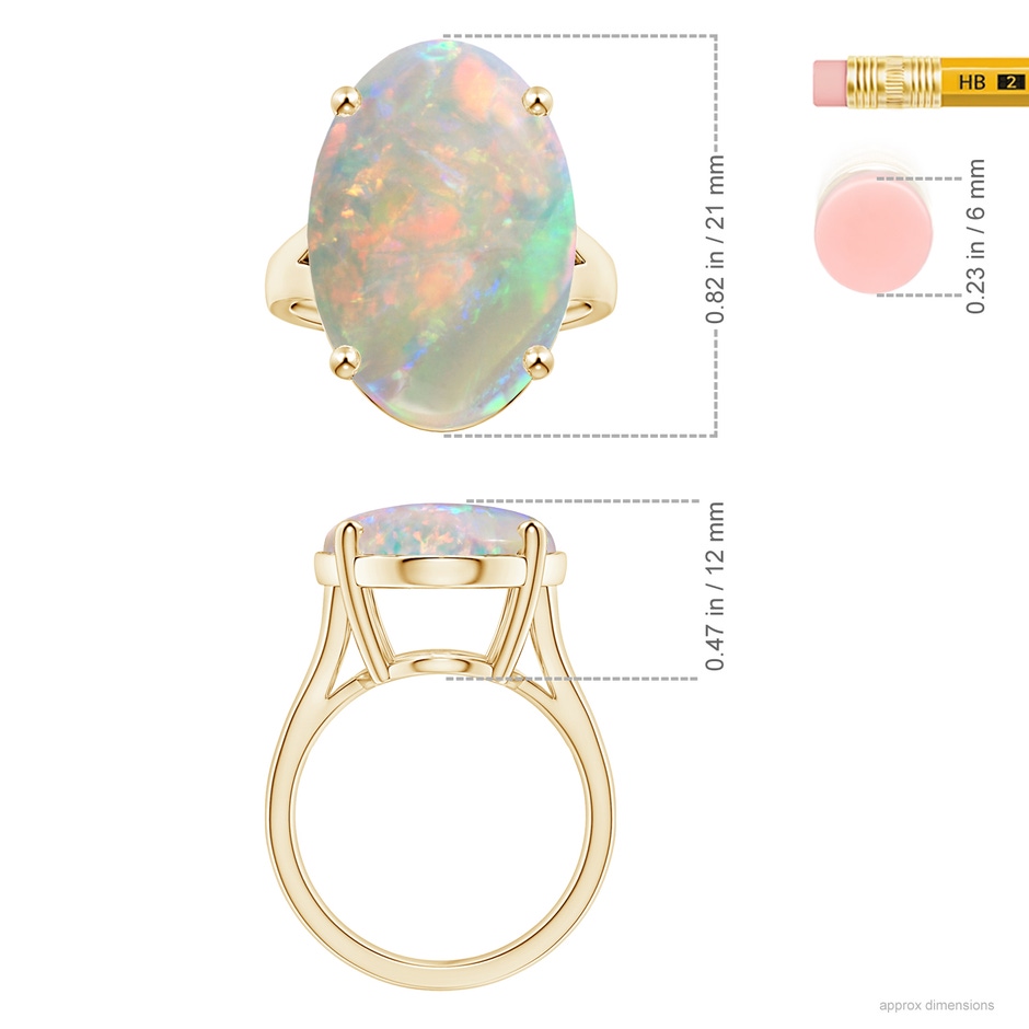 21.01x15.30x5.81mm AAAA Prong-Set GIA Certified Solitaire Oval Opal Split Shank Ring in Yellow Gold ruler