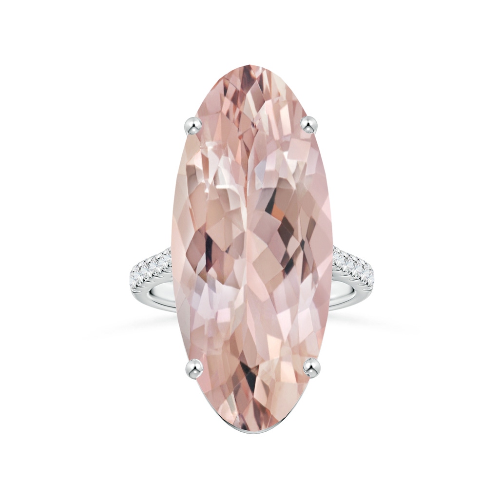 30x13mm AA GIA Certified Oval Morganite Reverse Tapered Shank Ring with Diamonds in 18K White Gold 