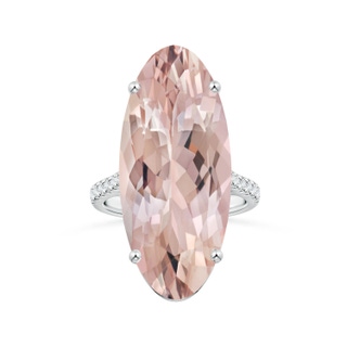 30x13mm AA GIA Certified Oval Morganite Reverse Tapered Shank Ring with Diamonds in 18K White Gold