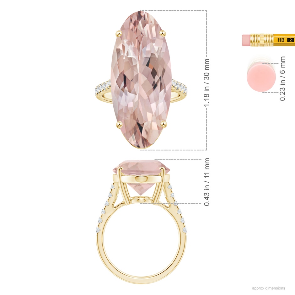 30x13mm AA GIA Certified Oval Morganite Reverse Tapered Shank Ring with Diamonds in 18K Yellow Gold ruler
