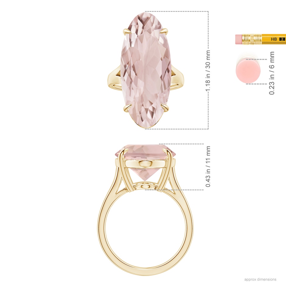 30x13mm AA Claw-Set GIA Certified Solitaire Oval Morganite Split Shank Ring in Yellow Gold ruler