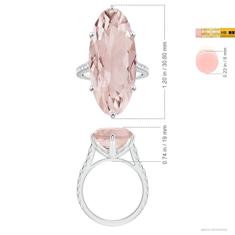 30x13mm AA Peg-Set GIA Certified Oval Morganite Ring with Diamonds in 18K White Gold ruler