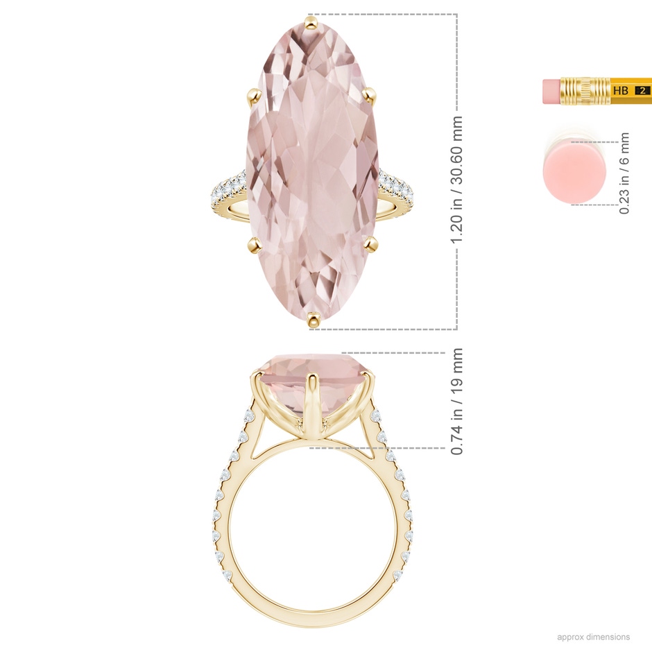 30x13mm AA Peg-Set GIA Certified Oval Morganite Ring with Diamonds in Yellow Gold ruler