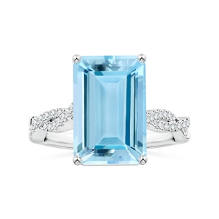 13.16x11.11x7.42mm AAAA GIA Certified Emerald-Cut Aquamarine Ring with Diamond Twist Shank in 18K White Gold