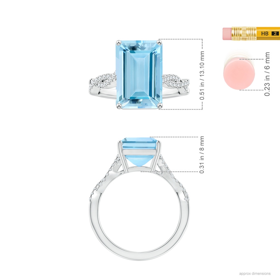 13.16x11.11x7.42mm AAAA GIA Certified Emerald-Cut Aquamarine Ring with Diamond Twist Shank in 18K White Gold ruler