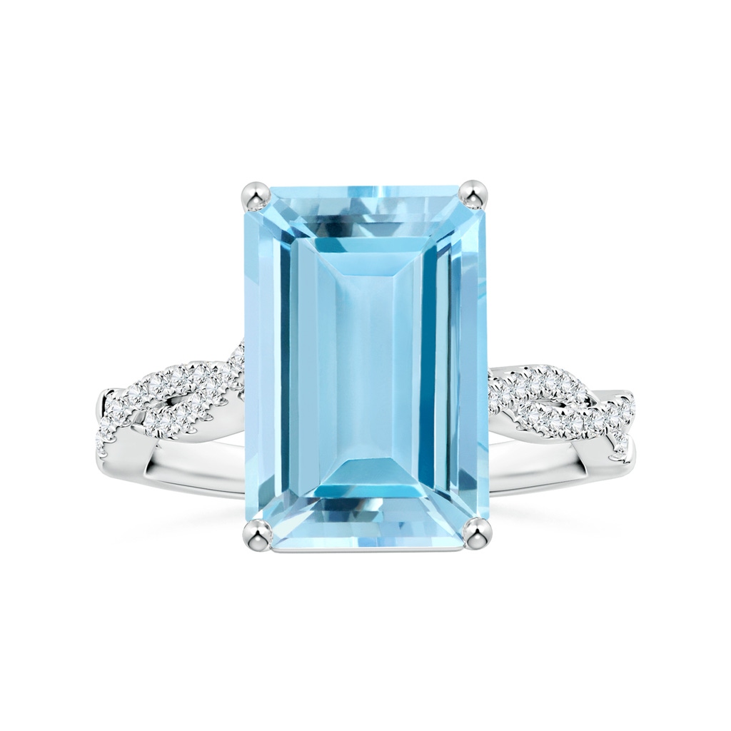 13.16x11.11x7.42mm AAAA GIA Certified Emerald-Cut Aquamarine Ring with Diamond Twist Shank in P950 Platinum