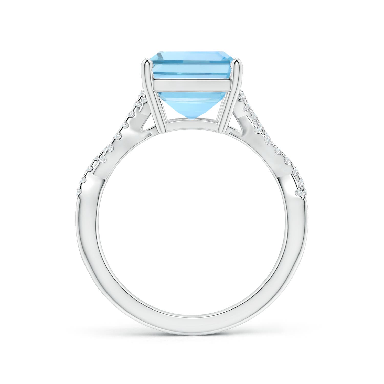 13.16x11.11x7.42mm AAAA GIA Certified Emerald-Cut Aquamarine Ring with Diamond Twist Shank in P950 Platinum