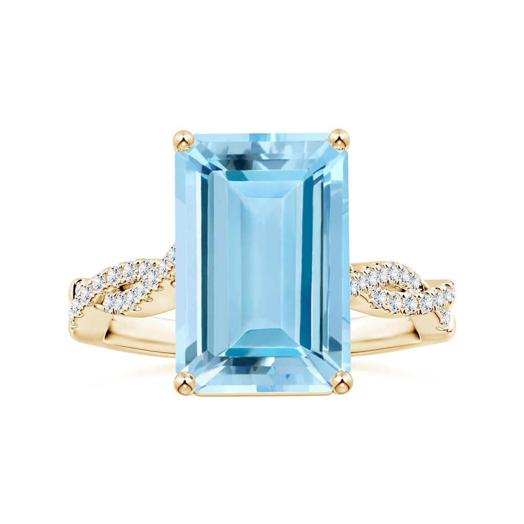 13.16x11.11x7.42mm AAAA GIA Certified Emerald-Cut Aquamarine Ring with Diamond Twist Shank in Yellow Gold