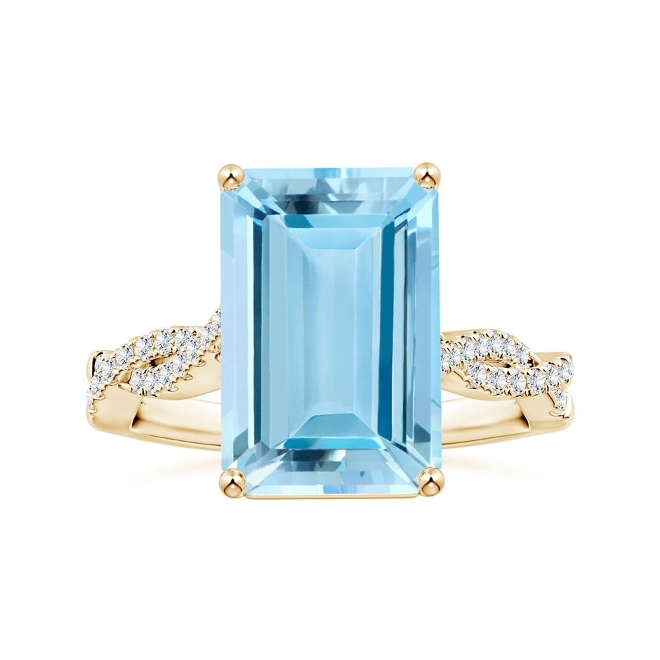 13.16x11.11x7.42mm AAAA GIA Certified Emerald-Cut Aquamarine Ring with Diamond Twist Shank in Yellow Gold 