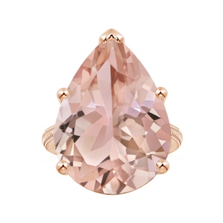 20x17mm AAA GIA Certified Solitaire Pear-Shaped Morganite Reverse Tapered Ring with Feather Motifs in 10K Rose Gold