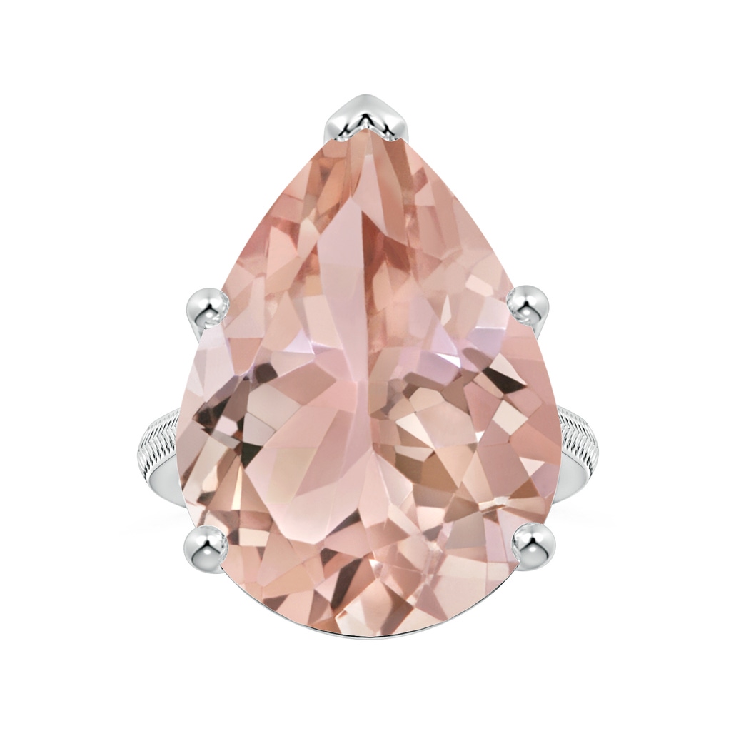 20x17mm AAA GIA Certified Solitaire Pear-Shaped Morganite Reverse Tapered Ring with Feather Motifs in 18K White Gold