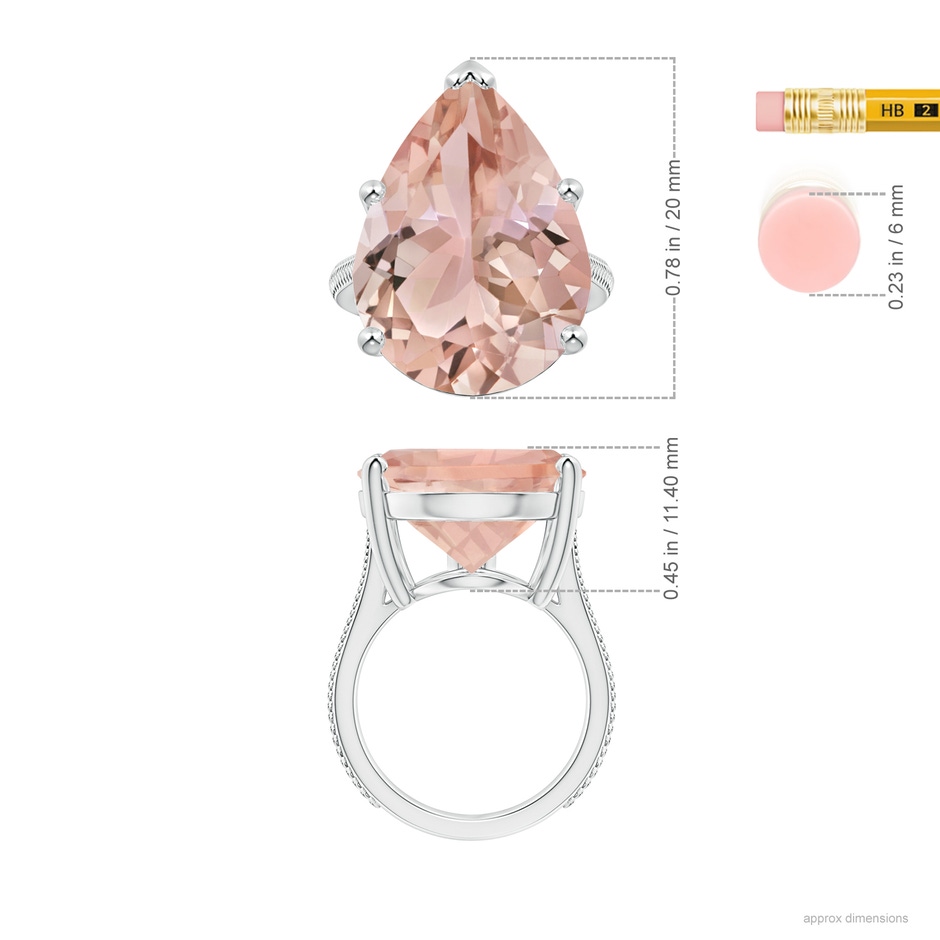 20x17mm AAA GIA Certified Solitaire Pear-Shaped Morganite Reverse Tapered Ring with Feather Motifs in 18K White Gold ruler