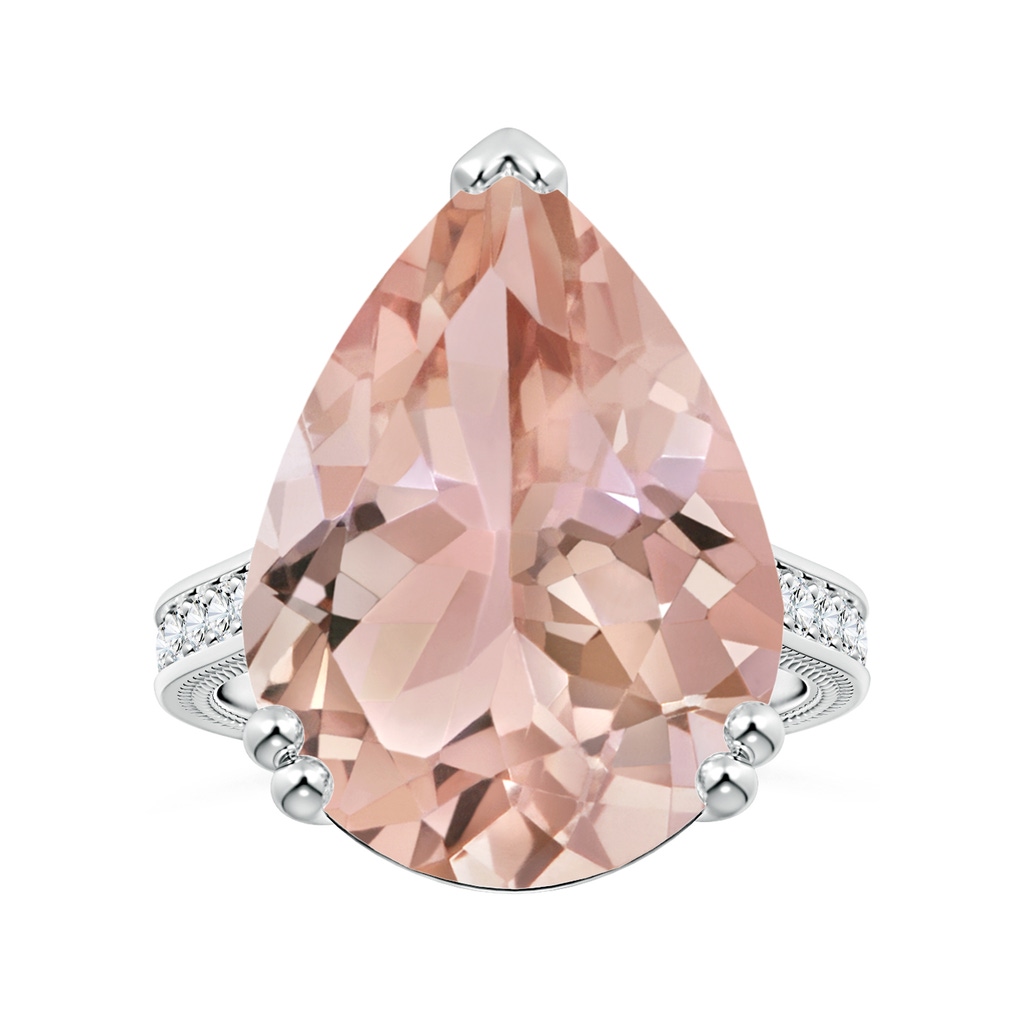 20x17mm AAA Double Claw-Set GIA Certified Pear-Shaped Morganite Leaf Ring with Diamonds in 18K White Gold