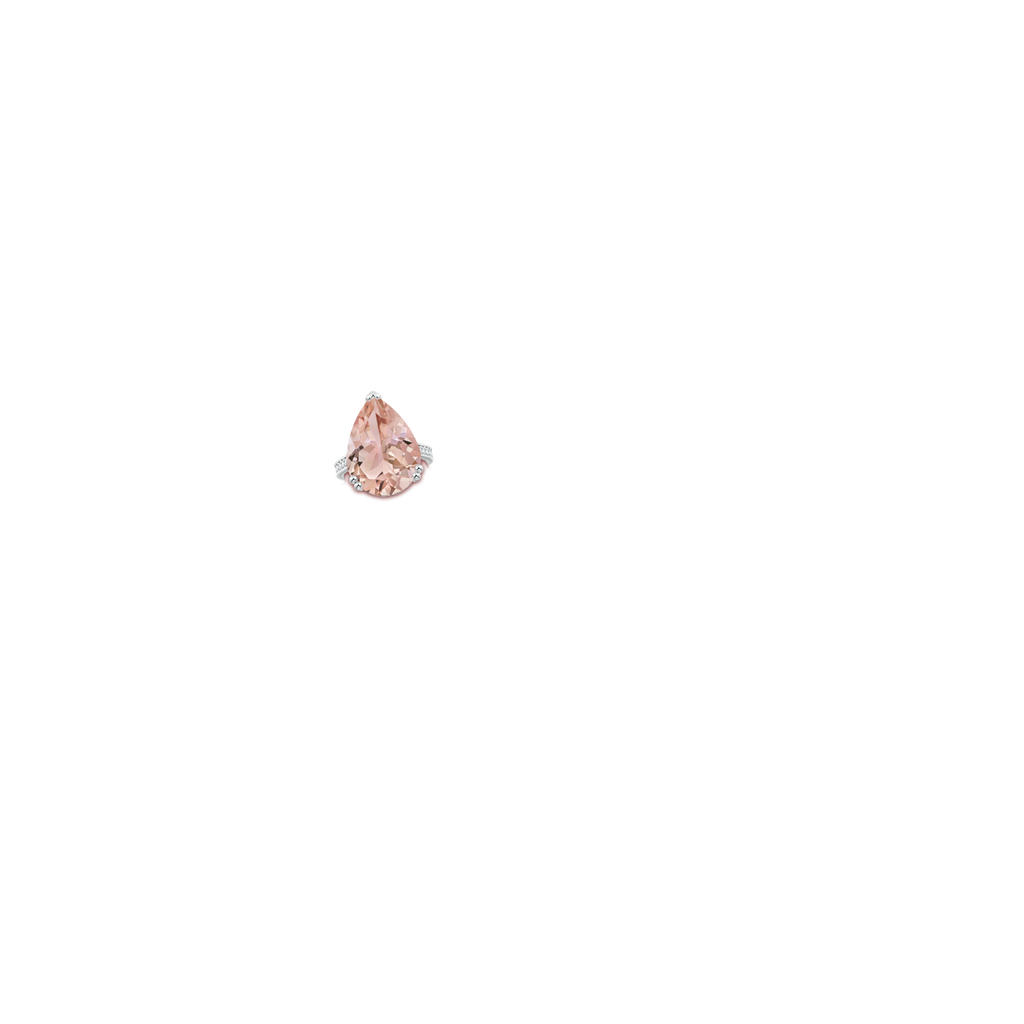 20x17mm AAA Double Claw-Set GIA Certified Pear-Shaped Morganite Leaf Ring with Diamonds in 18K White Gold Body-Hand