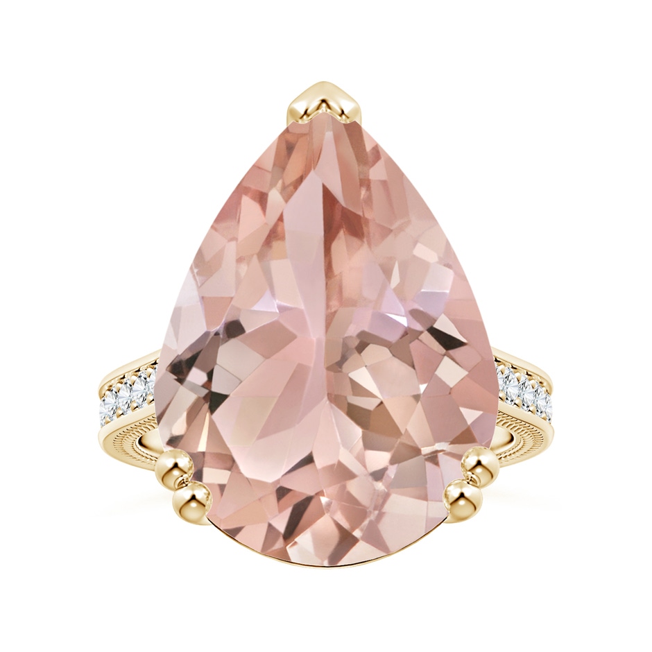20x17mm AAA Double Claw-Set GIA Certified Pear-Shaped Morganite Leaf Ring with Diamonds in Yellow Gold 