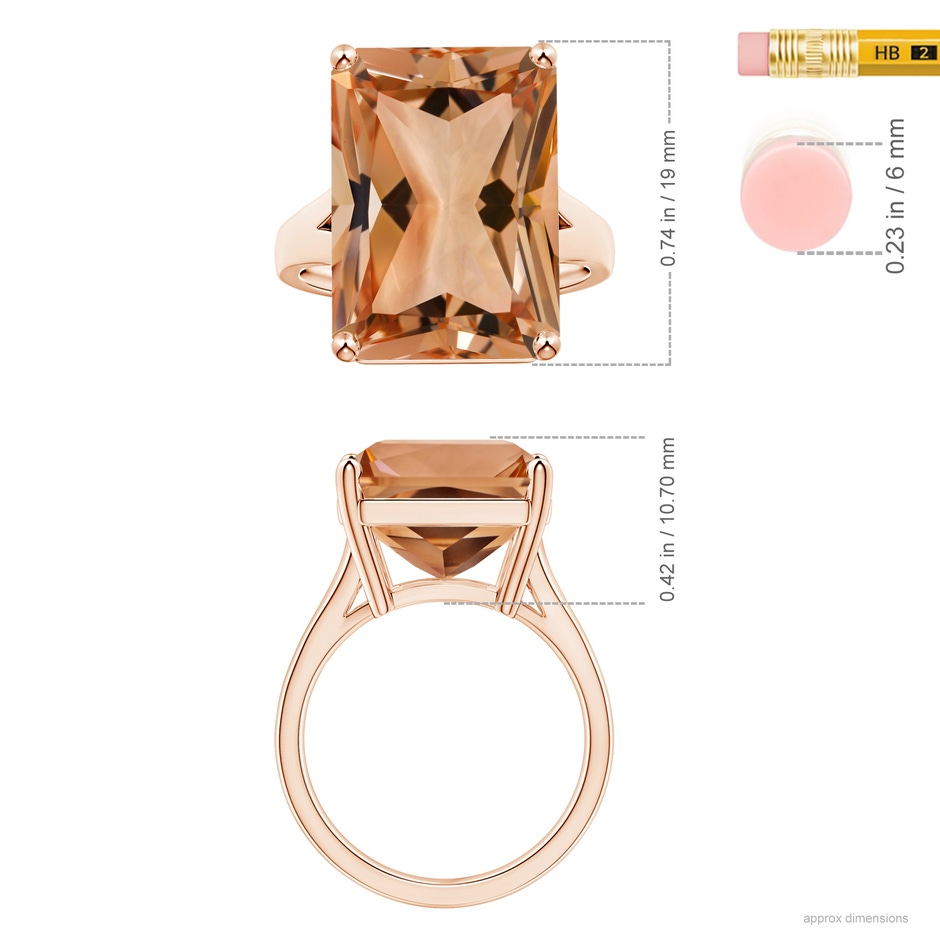 18.8x14.8mm AAAA GIA Certified Solitaire Emerald-Cut Morganite Split Shank Ring in Rose Gold ruler