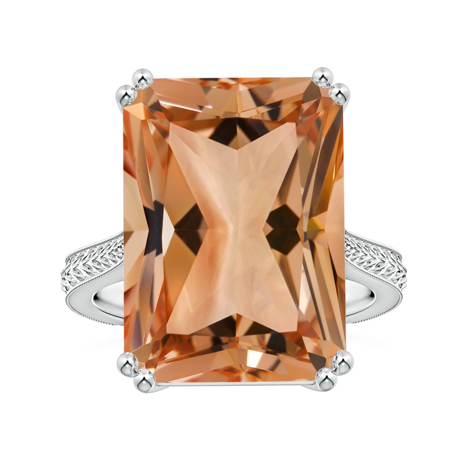 18.8x14.8mm AAAA Double Claw-Set GIA Certified Solitaire Emerald-Cut Morganite Ring with Leaf Motifs in 18K White Gold 