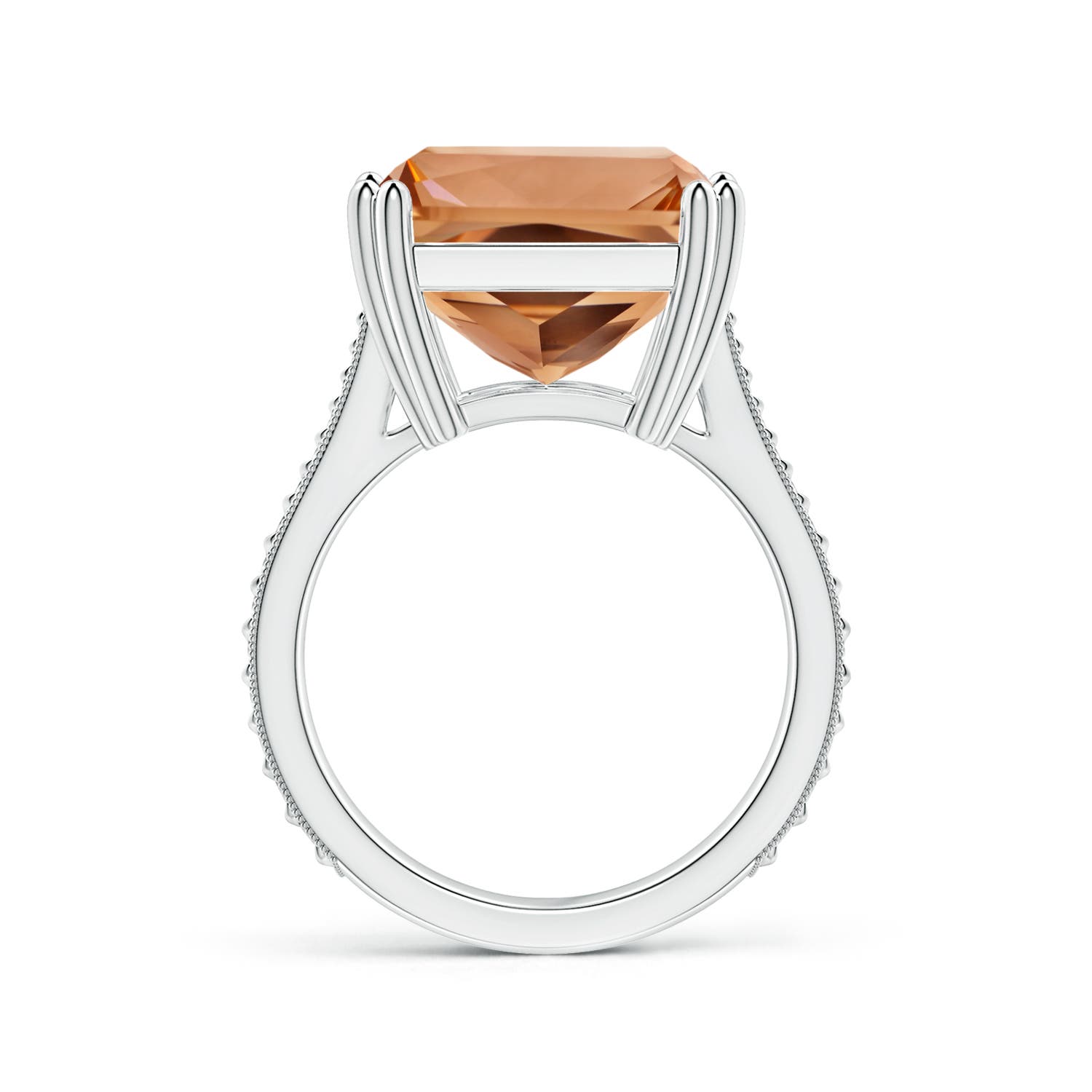 18.8x14.8mm AAAA Double Claw-Set GIA Certified Solitaire Emerald-Cut Morganite Ring with Leaf Motifs in 18CT White Gold - side 2