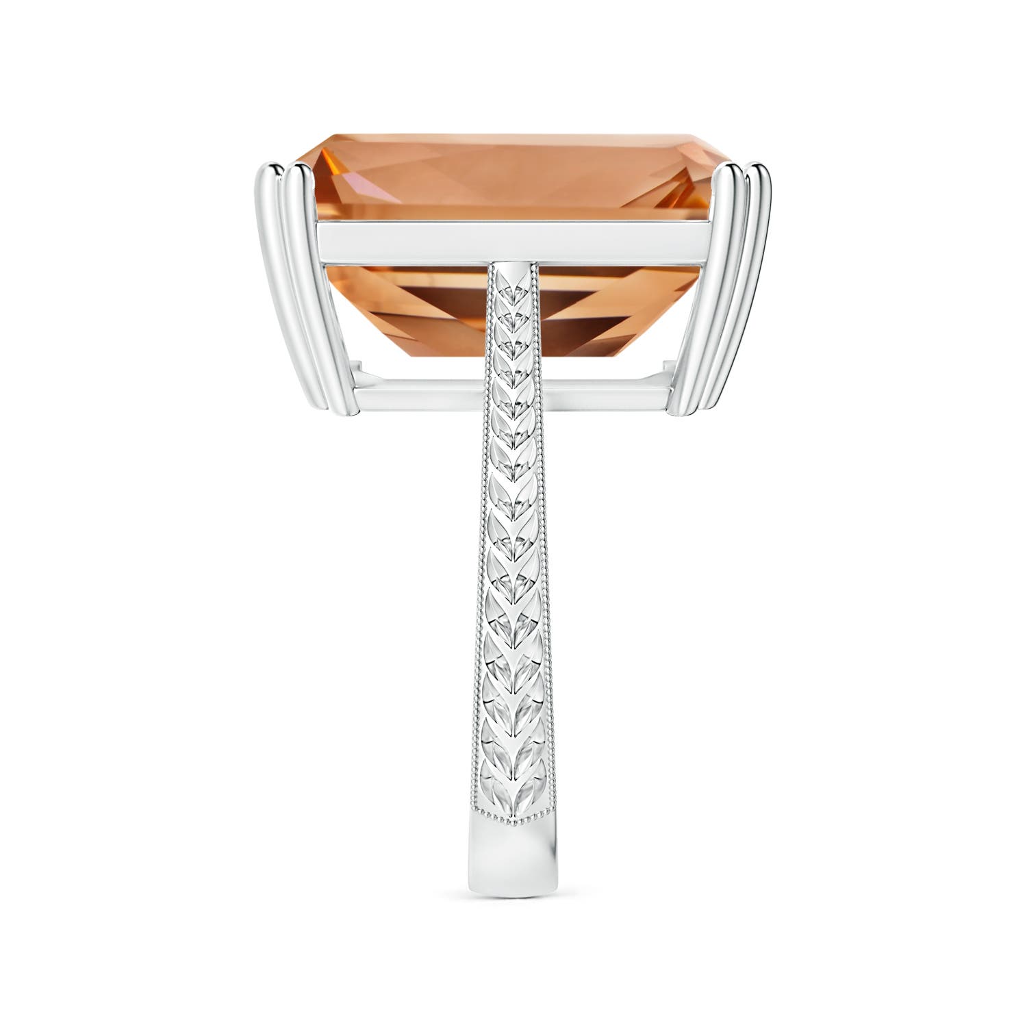 18.8x14.8mm AAAA Double Claw-Set GIA Certified Solitaire Emerald-Cut Morganite Ring with Leaf Motifs in 18CT White Gold - side 5