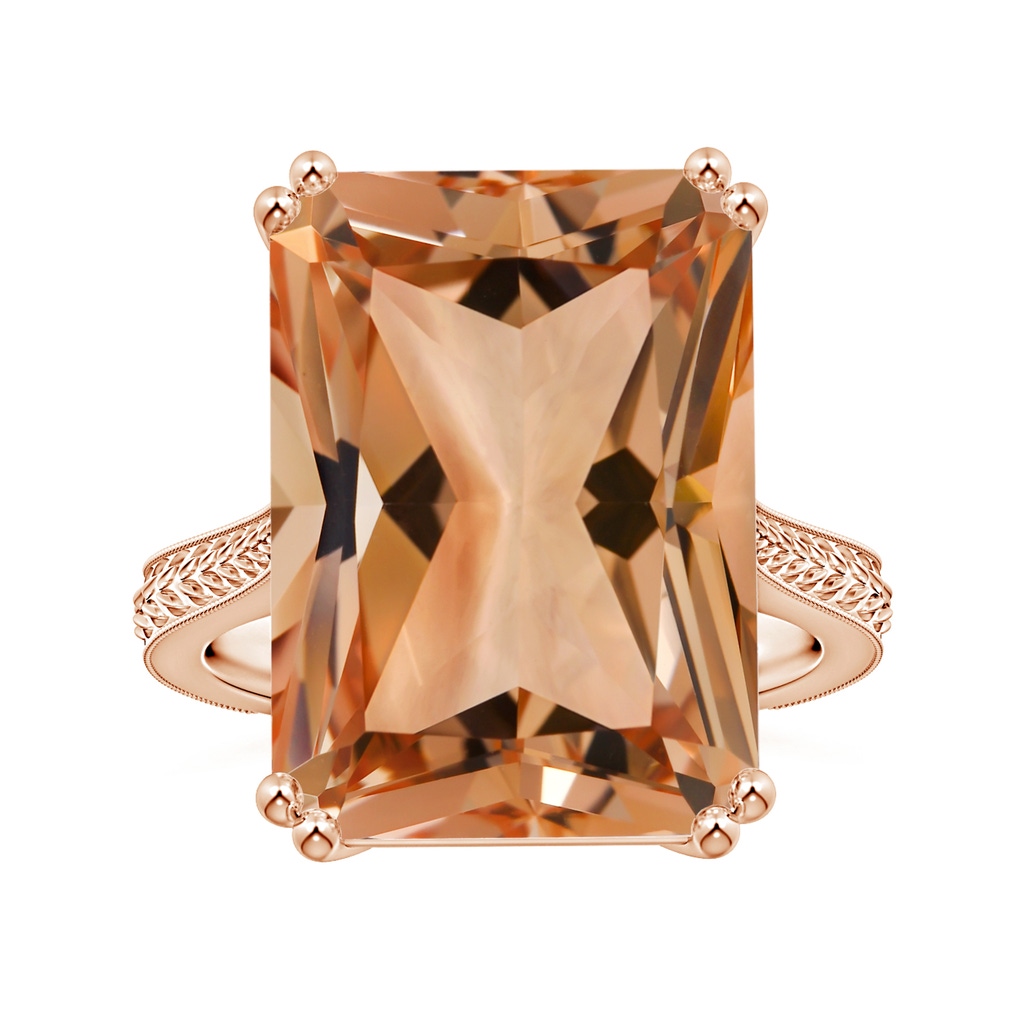 18.8x14.8mm AAAA Double Claw-Set GIA Certified Solitaire Emerald-Cut Morganite Ring with Leaf Motifs in Rose Gold