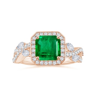 9.21x8.94x5.53mm AAA GIA Certified Nature Inspired Square Emerald Cut Emerald Ring with Diamond Halo in 10K Rose Gold