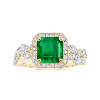 9.21x8.94x5.53mm AAA GIA Certified Nature Inspired Square Emerald Cut Emerald Ring with Diamond Halo in 10K Yellow Gold