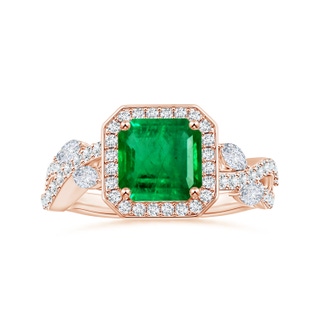 9.21x8.94x5.53mm AAA GIA Certified Nature Inspired Square Emerald Cut Emerald Ring with Diamond Halo in 18K Rose Gold
