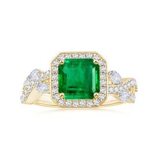 9.21x8.94x5.53mm AAA GIA Certified Nature Inspired Square Emerald Cut Emerald Ring with Diamond Halo in 18K Yellow Gold