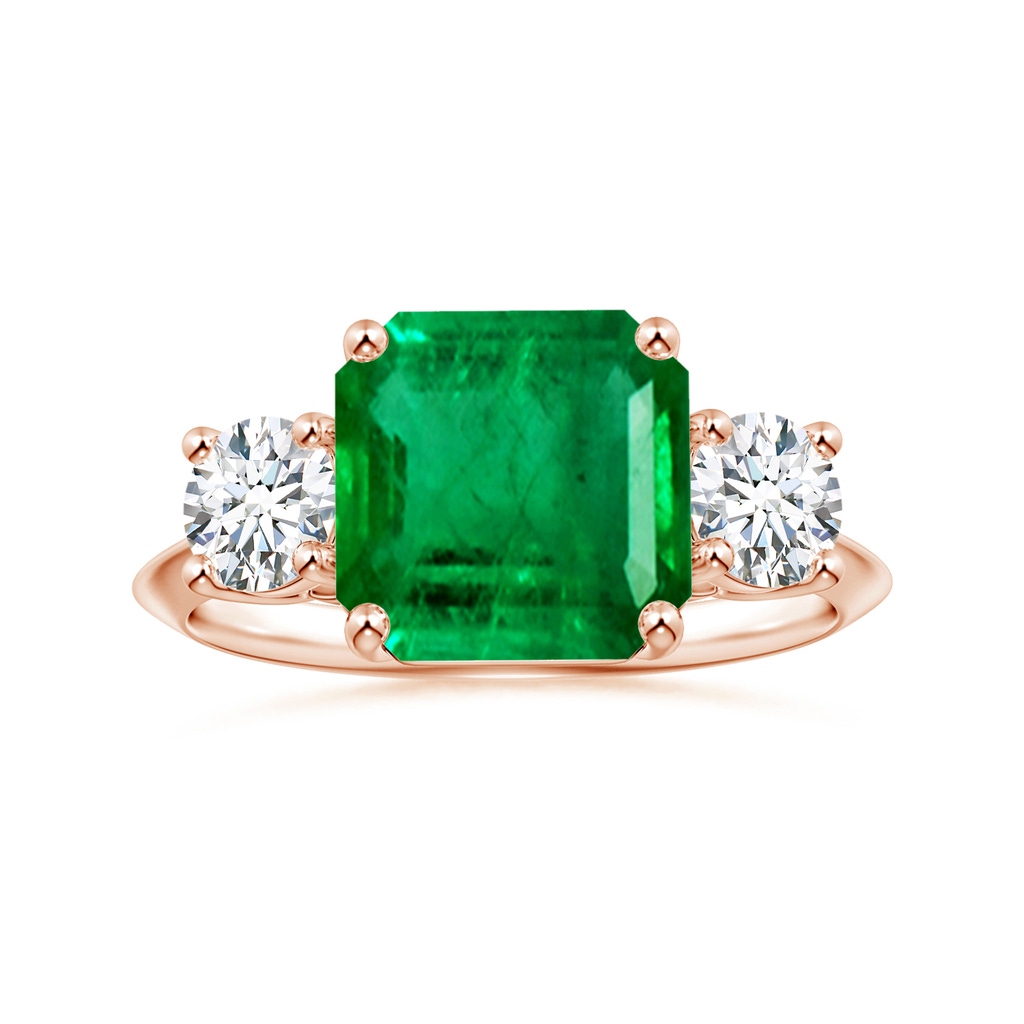 9.21x8.94x5.53mm AAA Three Stone Square Emerald Cut Emerald Knife Edge Shank Ring in 18K Rose Gold