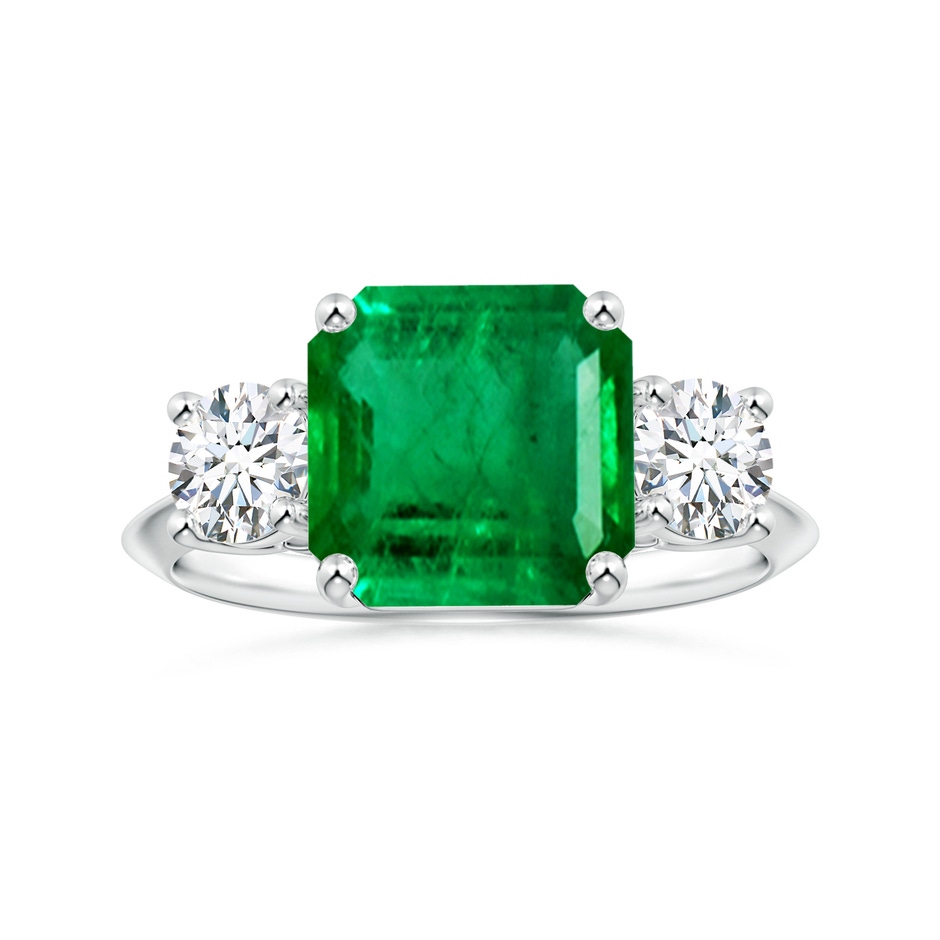 9.21x8.94x5.53mm AAA Three Stone Square Emerald Cut Emerald Knife Edge Shank Ring in P950 Platinum 