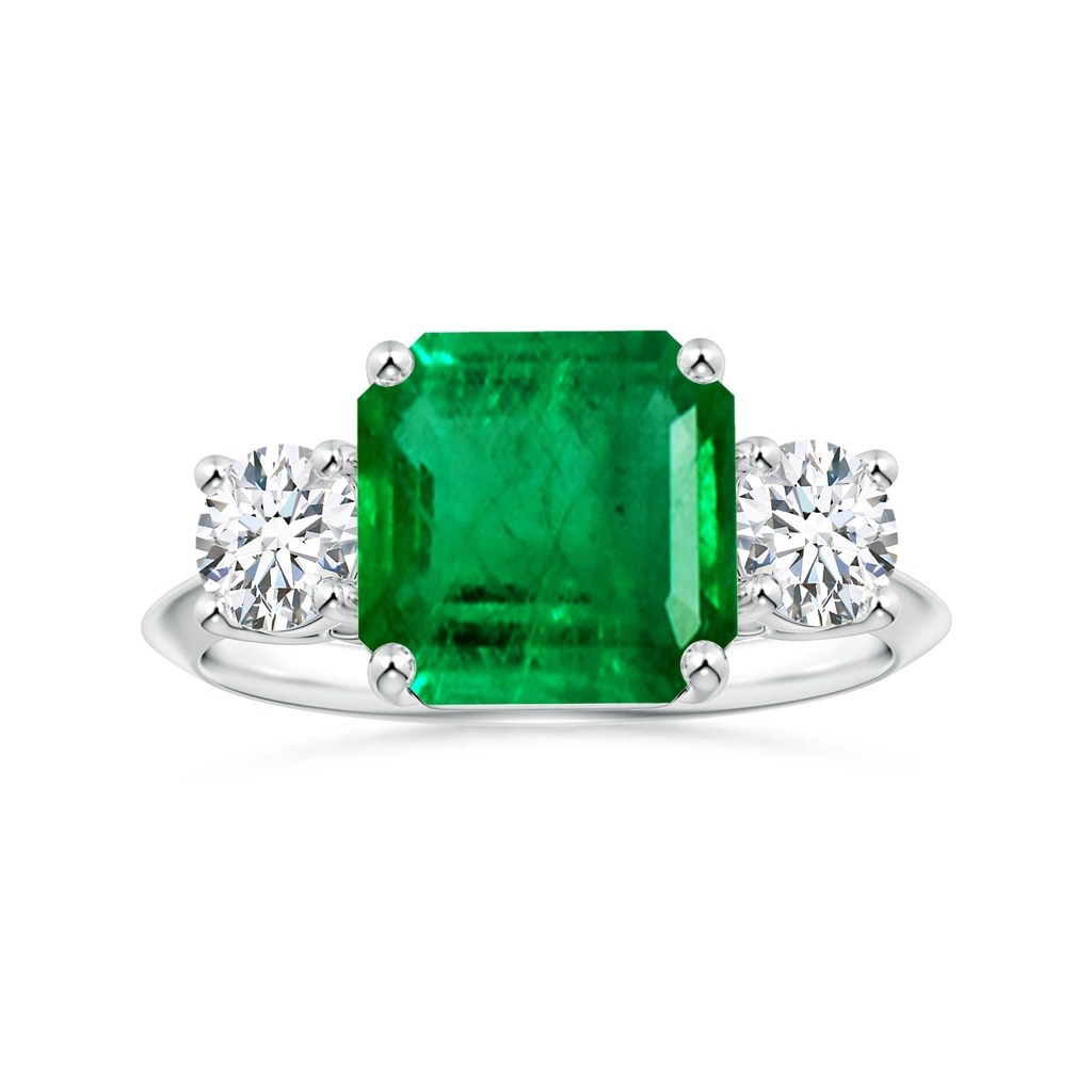 9.21x8.94x5.53mm AAA Three Stone Square Emerald Cut Emerald Knife Edge Shank Ring in White Gold