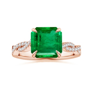 9.21x8.94x5.53mm AAA Claw-SetSquare Emerald Cut Emerald Ring with Twisted Diamond Shank in 18K Rose Gold