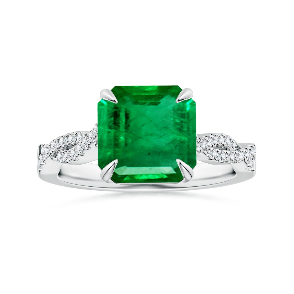 9.21x8.94x5.53mm AAA Claw-SetSquare Emerald Cut Emerald Ring with Twisted Diamond Shank in White Gold