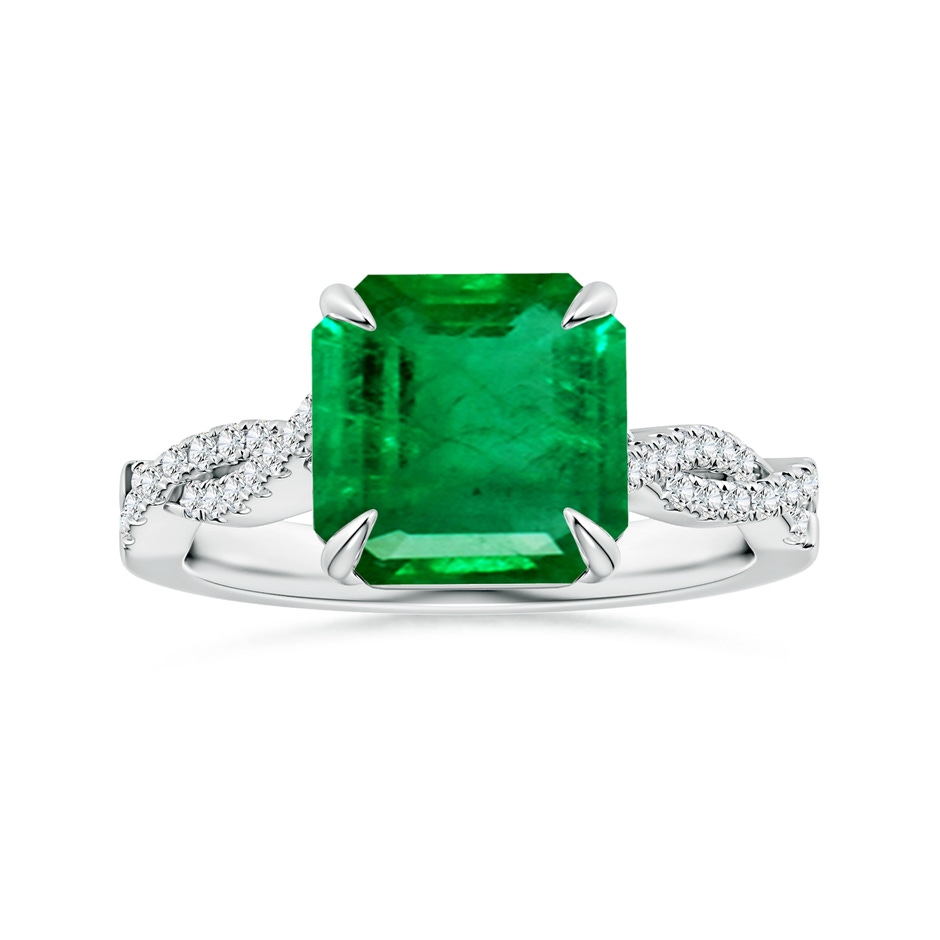 9.21x8.94x5.53mm AAA Claw-SetSquare Emerald Cut Emerald Ring with Twisted Diamond Shank in White Gold 